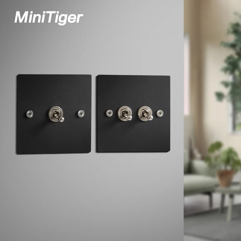 

Minitiger 1/2/3 Gang 1 Way / 2 Way 86 Type Nordic style home wall socket panel porous wrought iron lever leather switch