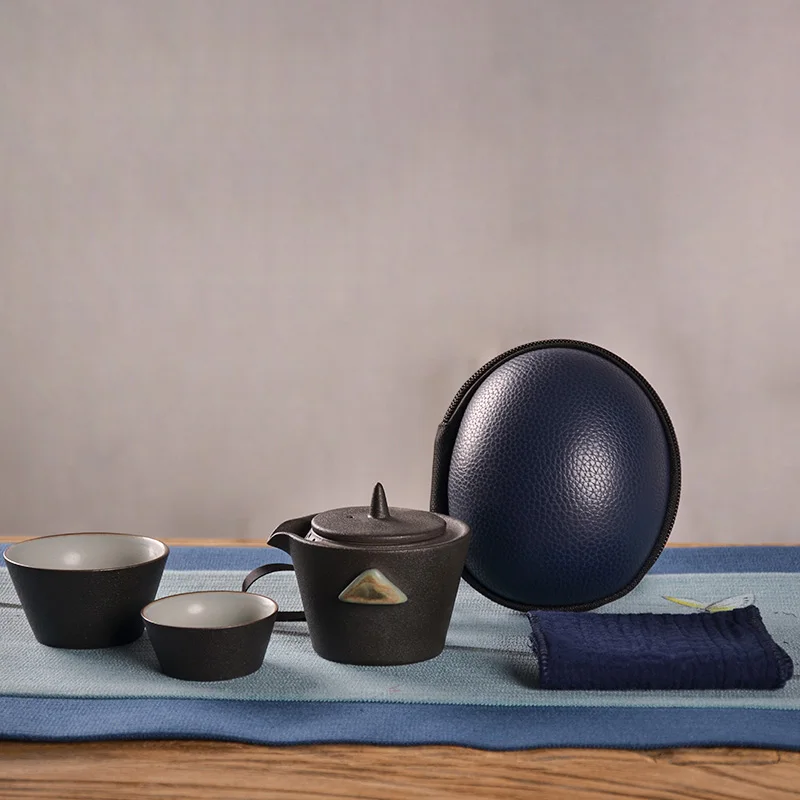 Черный TANGPIN Японский керамический заварочный чайник gaiwan чайные чашки портативный дорожный чайный набор с сумкой для путешествий - Цвет: Черный