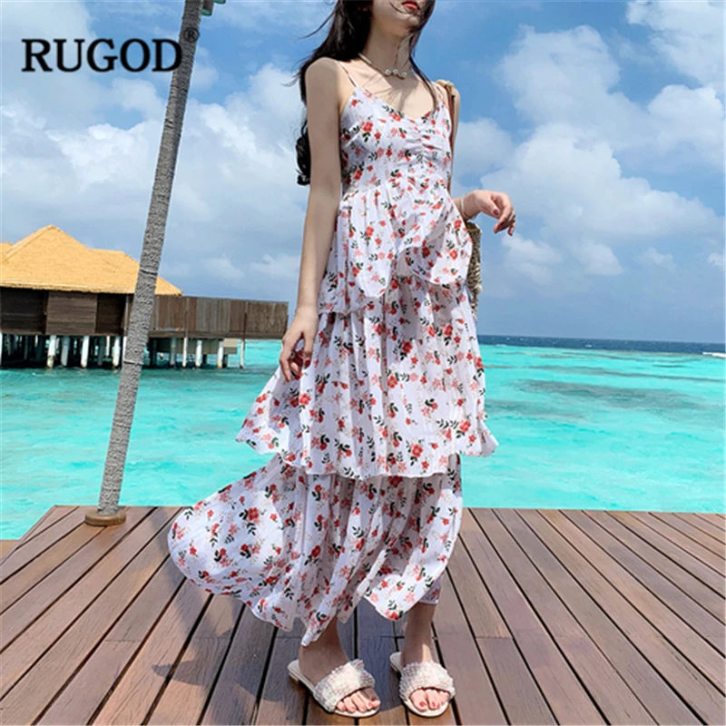 Женское шифоновое платье с цветочным принтом RUGOD повседневное пляжное без