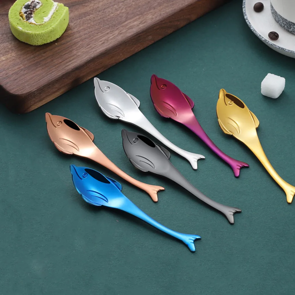 

Kitchenware novel marine animal dolphin color spoon petal spoon handle spoon ice cream drinking toolL0524