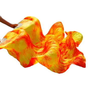 

New Arrival 1 Pair(L+R) Tie-dyed 100% Real Silk Fan Chinese Belly Dancing Veil Fans