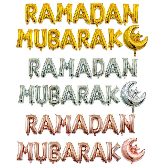 15pcs/set Gold Silver RAMADAN MUBARAK Foil Letter Balloons for Muslim Islamic Party Decor Eid al-firt Ramadan Balls Supply | Дом и сад