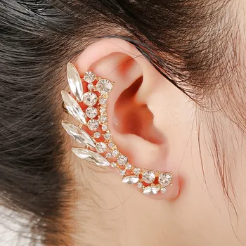 

Fashion Angel Wing Full Rhinestone Ear Cuff Popular Leaf Shaped Clear Crystal Jewelry Women Gifts Party Clip Earrings