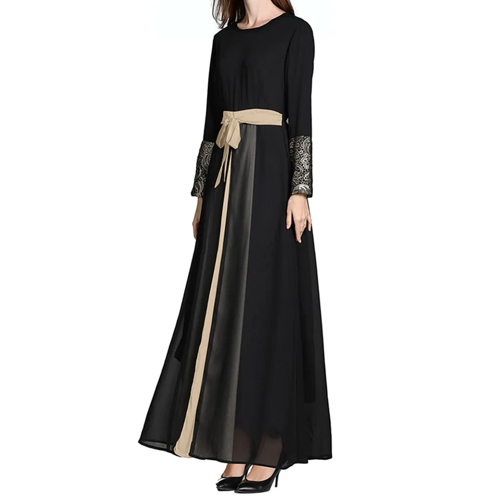 Дубай Кафтан платье мусульманские Вечерние abaya женское платье Мусульманский Стиль; Ближний Восток Макси платье труба рукав abaya длинные