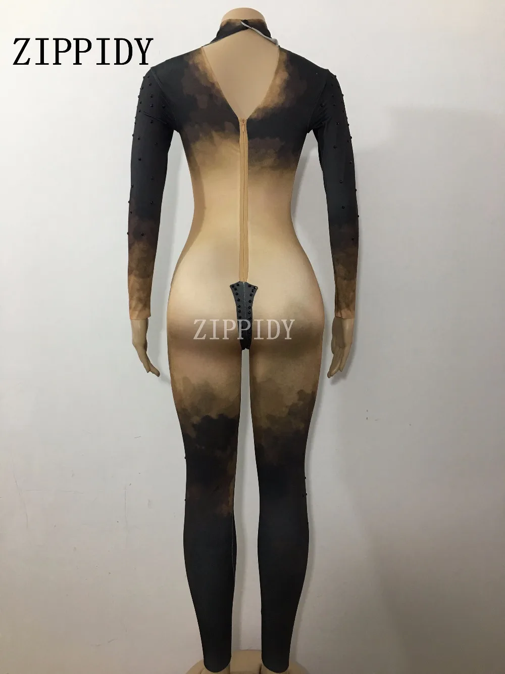 Fashion Bright Black Crystals Nude Jumpsuit Stretch Skinny Women's Dance Costume Prom Party Show Nightclub Singer Stage Wear