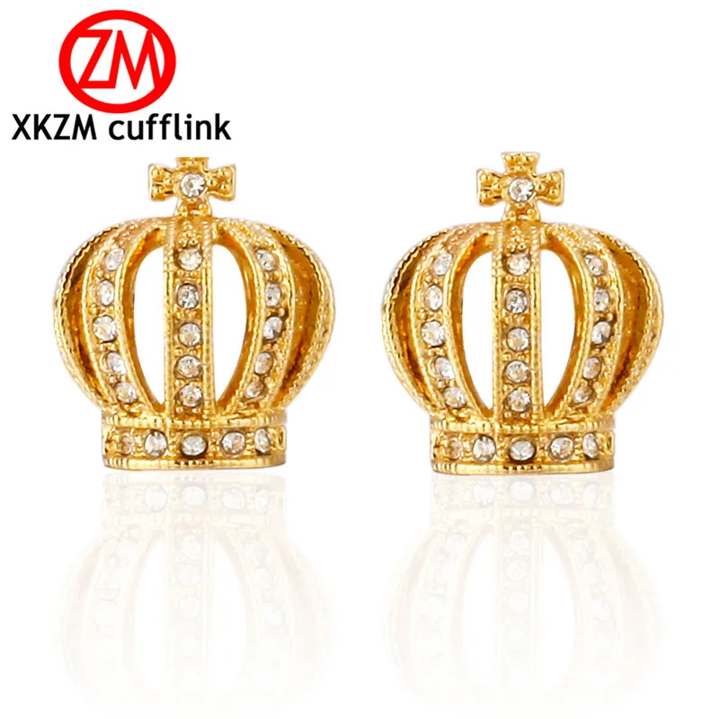 

Hot Fashion Men Cufflinks Male Men French Shirt Cuff Links Gold Crystal Crown Cufflink Cuff Button men's Jewelry Party gift