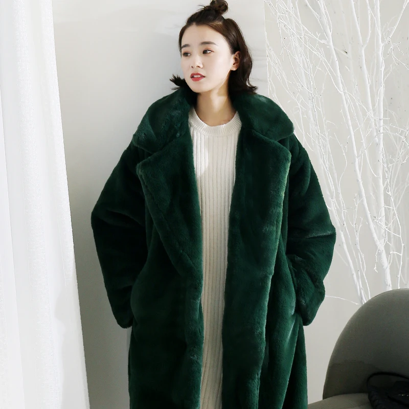 Nagodo Winter Long Mink Fur Coat women 2018 New Pink Thick Warm Faux Rabbit Fur Coats Lady Loose OverCoat Oversized Plush Coat