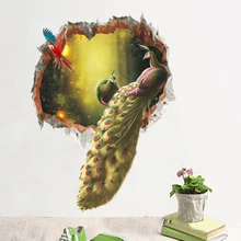 Peacock Parrot Decorative Wall Stickers For Home Decorations Living Room 3D Vivid Wall Hole Animals Posters PVC Mural Art Decals