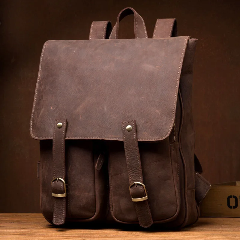 DWOY Genuine Leather Backpacks Men Travel Bag University Student School