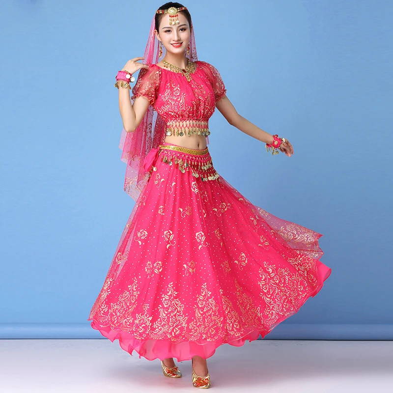Женская танцевальная одежда сари производительность индийская одежда Болливуд набор костюма для танца живота(топ+ пояс+ юбка+ вуаль+ головной убор