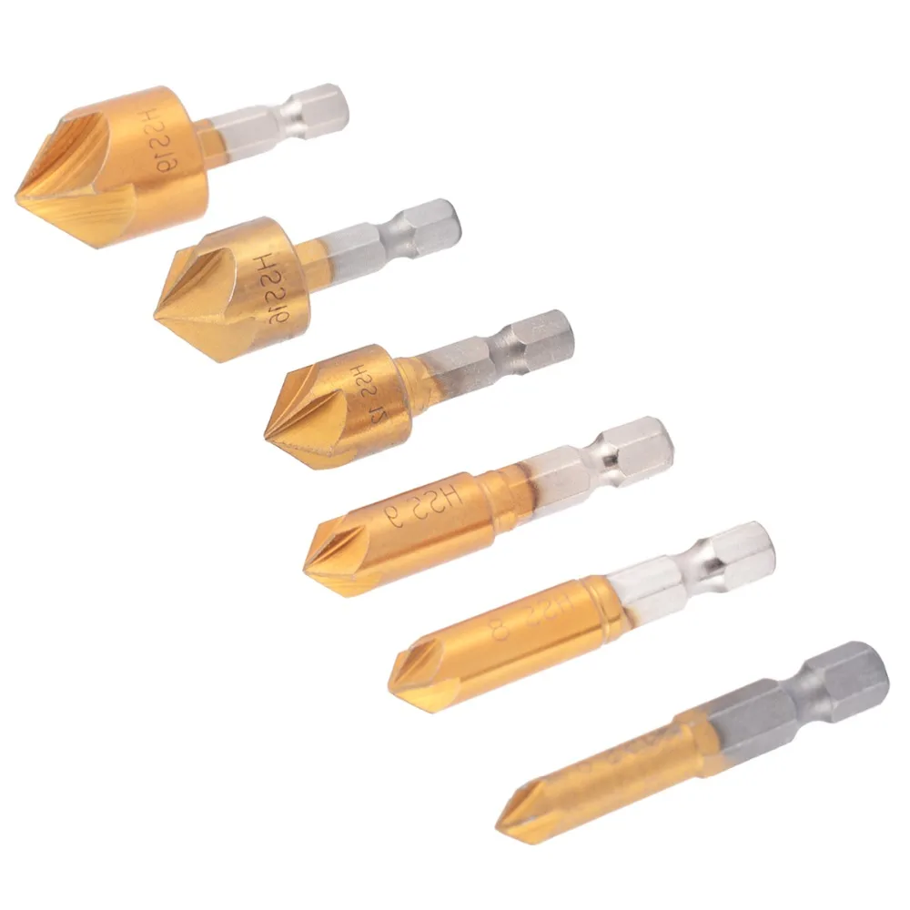 6x 5Flute Countersink Drill Bit Set 90 