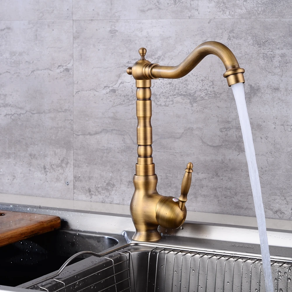 Antique Red Copper 360 Degree Rotation Kitchen Faucet Single Handle Hole Vessel Sink Mixer Tap Knf416