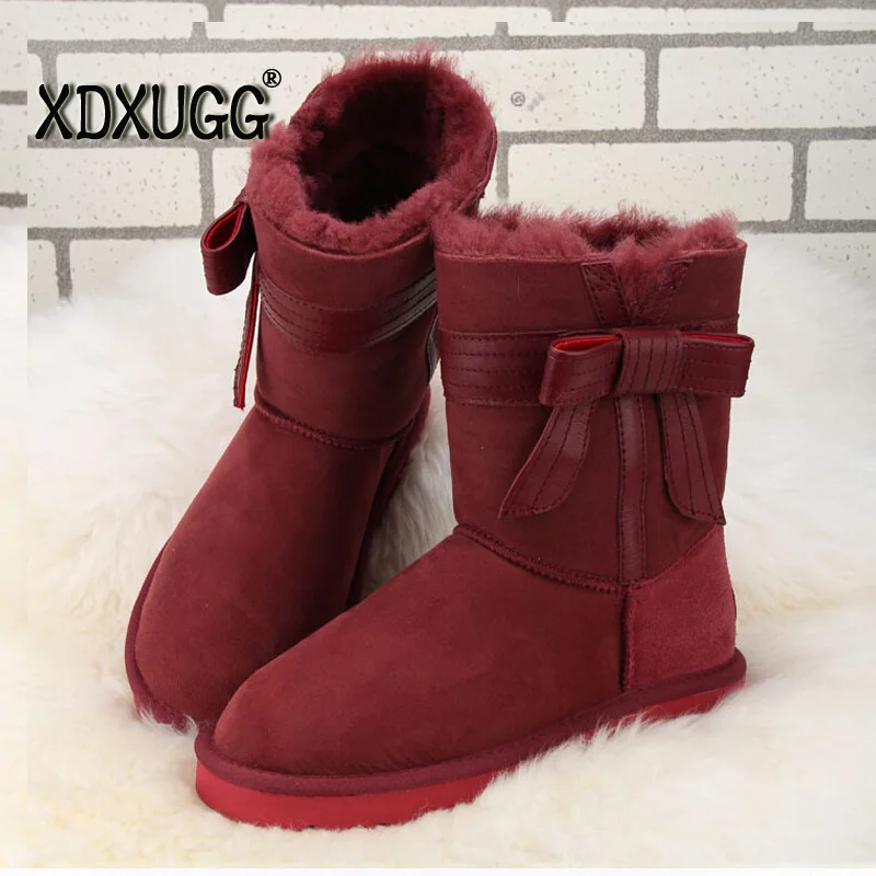 

2018 Australia imported sheep fur and Shearling leather boots winter sheepskin women snow boots with bow anti-slip high quality