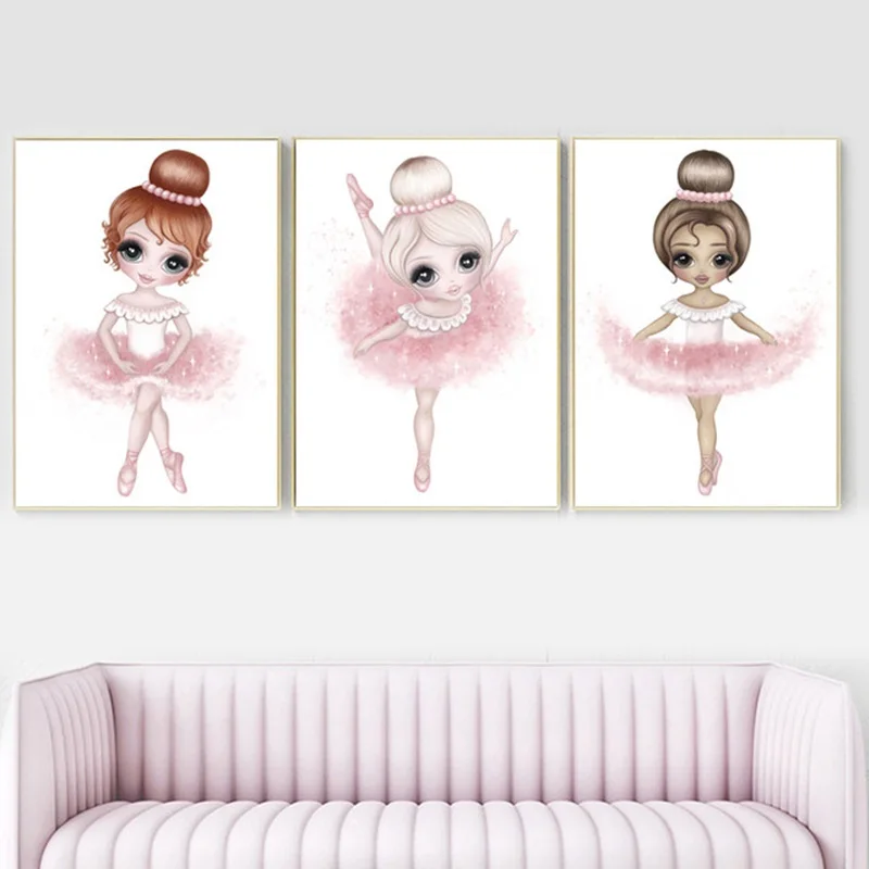 

Ballet Dance Girl Baby Nursery Wall Art Canvas Poster and Prints Pink Cartoon Painting Nordic Kids Decoration Picture Room Decor