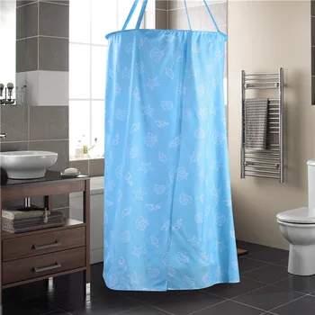 

1.8*1.8m Blue Mediterranean Double Zip + Folding Bag Polyester Shower Curtain Bathroom Bath Curtains Easy Clean Water Proof