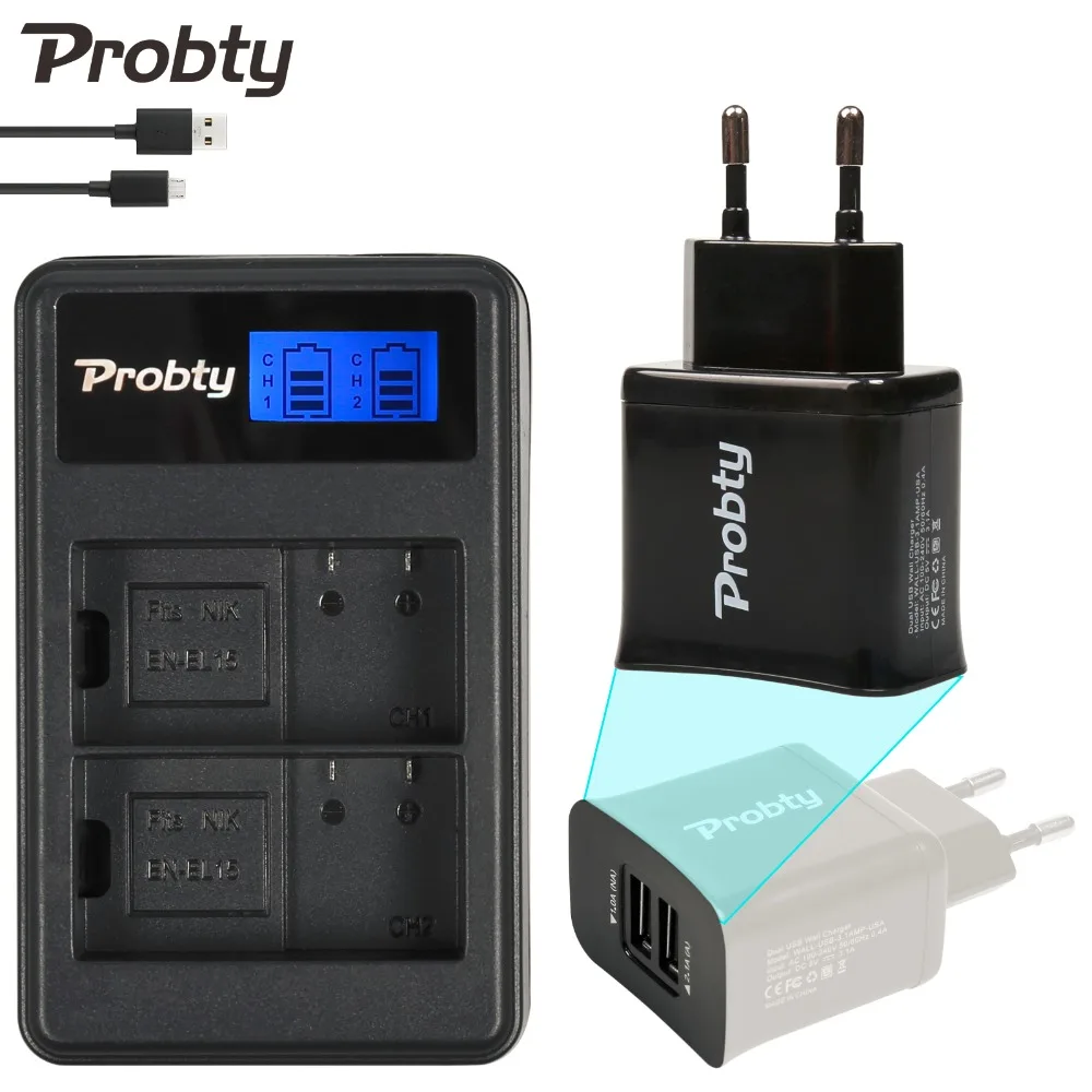 

Probty EN-EL15 EN EL15 LCD Battery Charger + 2 Port USB Plug For Nikon D600 D610 D750 D800 D800E D7000 D7100