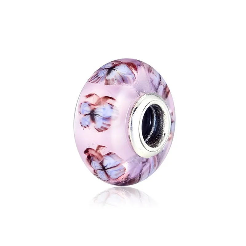 Fit Pandora браслет с шармом бабочка стеклянный муранский Шарм бисера DIY для женщин серебро 925 ювелирных изделий Весенняя коллекция P5051