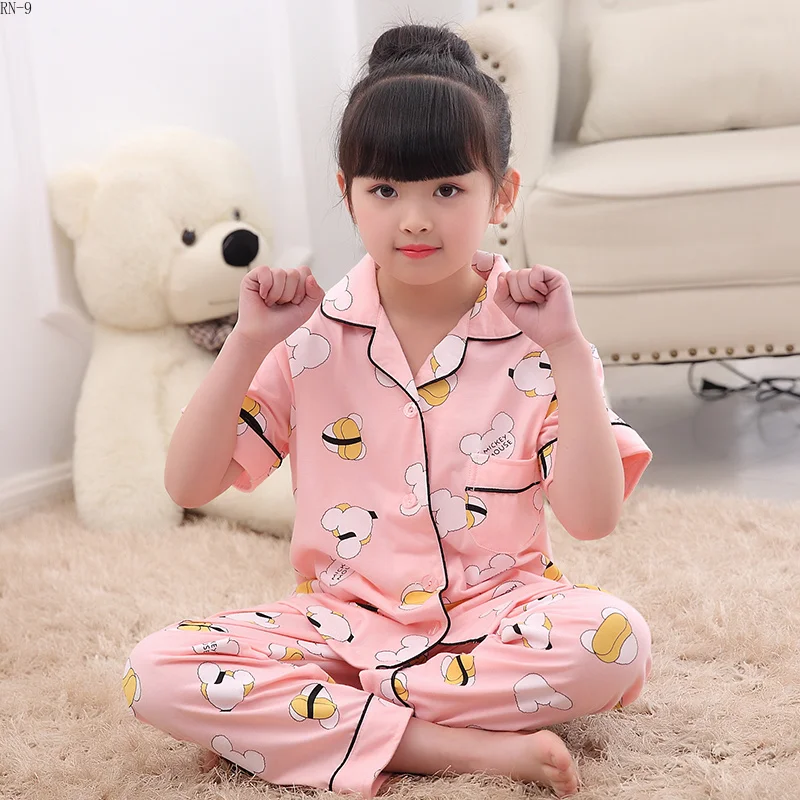 

New Spring 2019 Children Pajamas Suit Short Sleeve Girls Sleepwear Cardigan Boys Long Pants Cute Pijamas Sets Kids Tracksuit