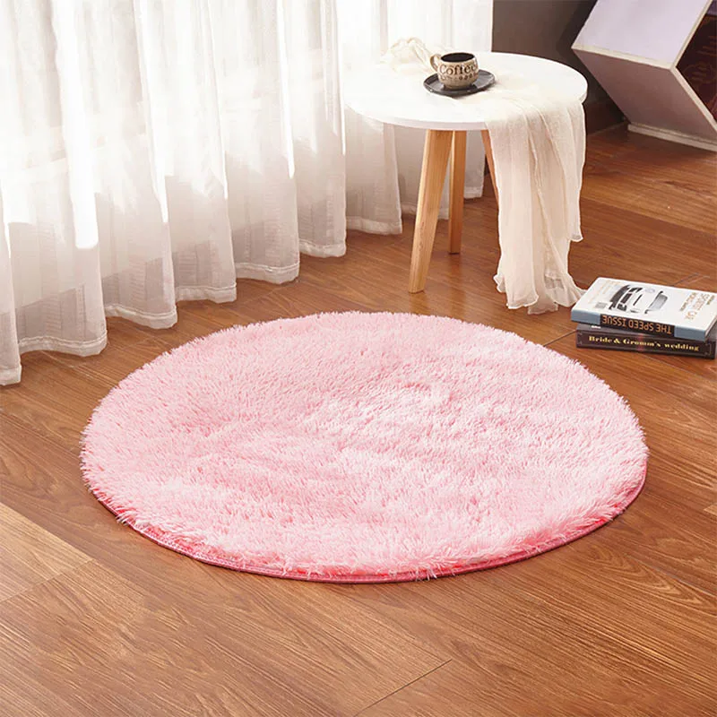 Супер мягкий ворсистый, пушистый коврик, Противоскользящий коврик для гостиной, спальни, Круглый напольный коврик, ковер для кухни, дивана, стелька, домашний декор - Цвет: pink