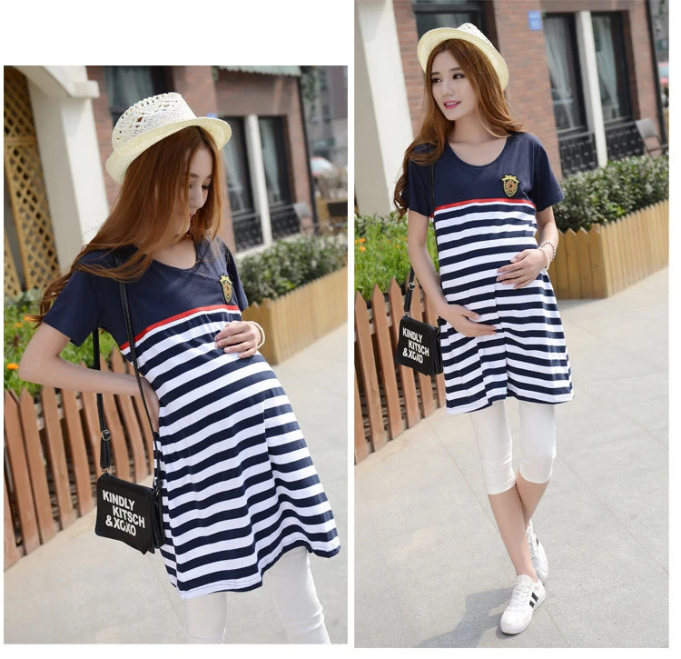 Cotton Striped Nursing Dress for Pregnancy Woman Short sleeve Summer Maternity Dresses Clothing Breastfeeding Nursing Dress (14)