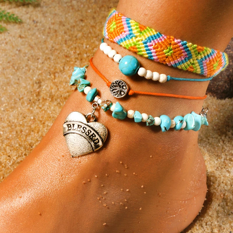 

MOON GIRL Heart Blessed Bohemian Anklets for Women Summer Fashion Handmade Weave Beaded Chic Beach Anklet Femme Dropshipping