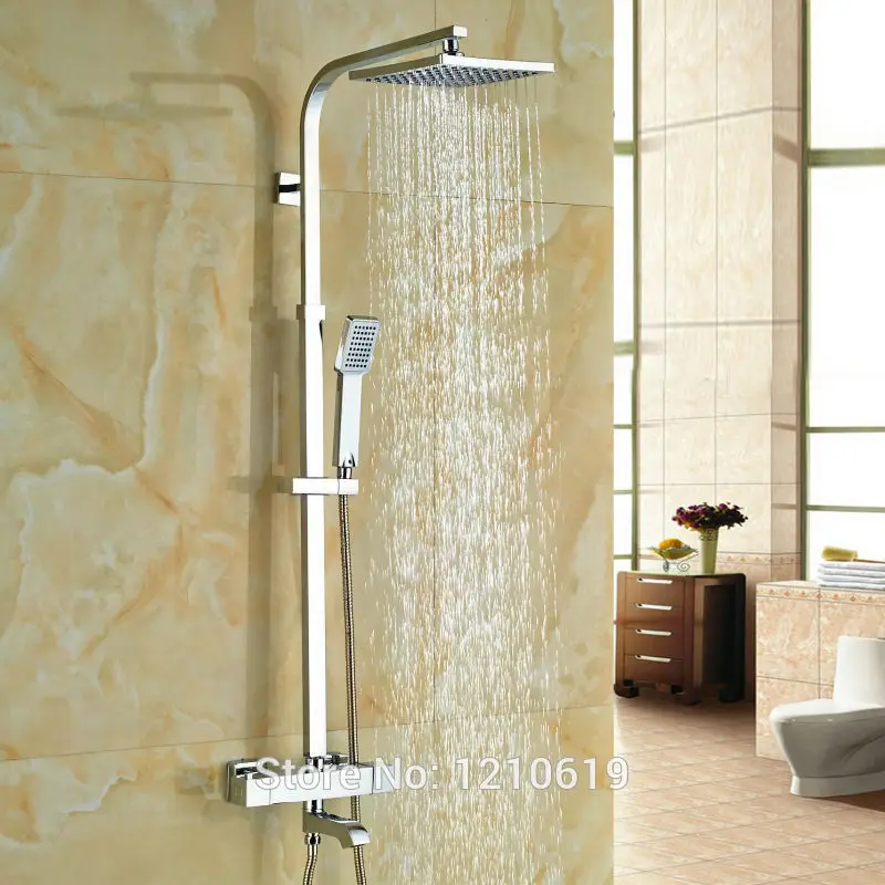 

Newly 8" Rainfall Shower Faucet Set w/ Hand Sprayer Chrome Plate Thermostatic Shower Set Wall Mount