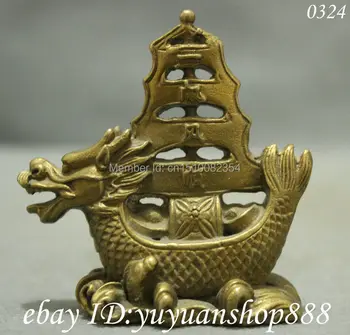 

Chinese Tradition Collect Bronze Brass Lucky Year Zodiac Dragon Boat Fish Statue