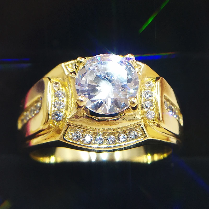 YANHUI, хорошее ювелирное изделие, мужское кольцо,, чистое 925 серебряное кольцо, золотой цвет, CZ Циркон, обручальные кольца для мужчин, KYRA0115
