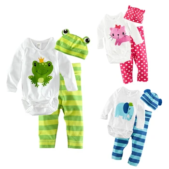 

Autumn/Spring Baby Girls Clothes Suits Long Sleeve Rompers+Hat+Pants Infant Suits Cartoon Casula Kids 3 Pcs Suits