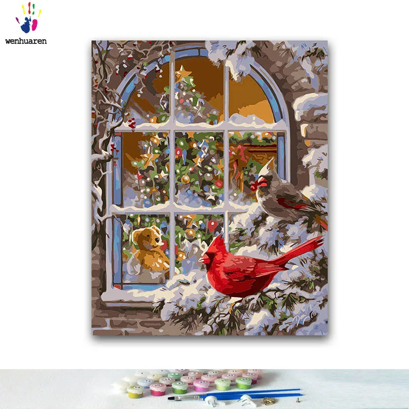 

DIY Coloring paint by numbers Animals in the snow paintings by numbers with kits 40x50 framed