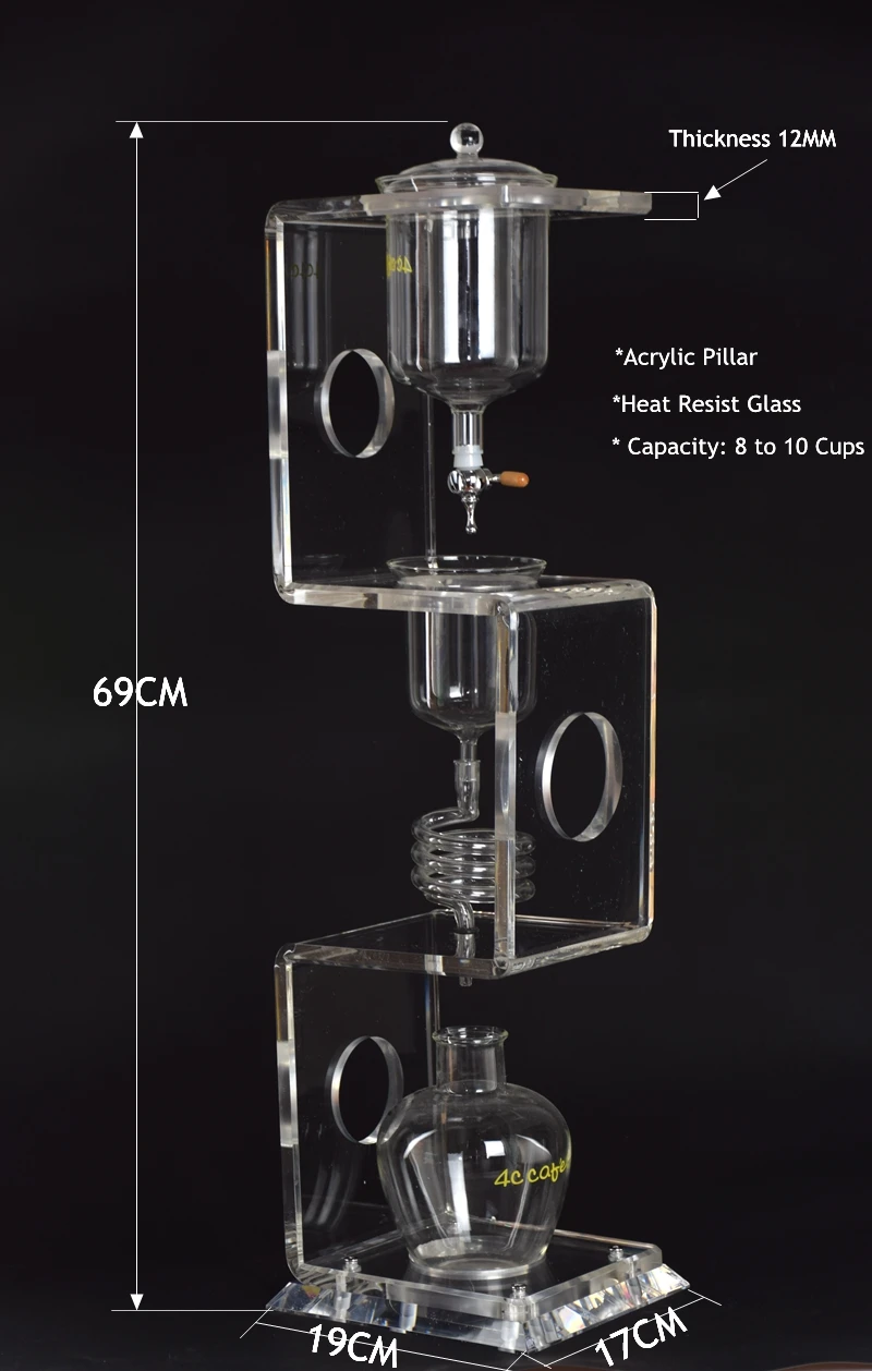 Акриловый столб голландский льдом Кофеварка теплостойкие перколяторы 8-10 чашек льда кофеварка