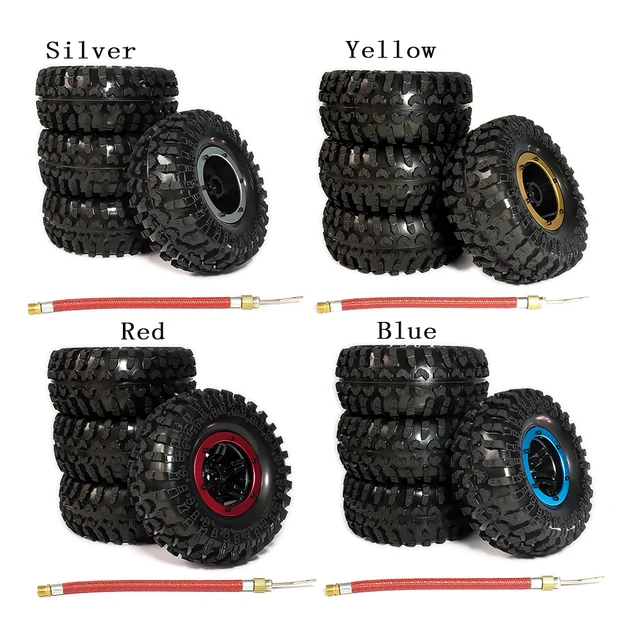 Best Offers RCAWD 4pcs Inflatable 2.2 Inch Beadlock Tire Wheel Air Pneumatic For 1/10 RC Crawler Truck Wraith Scx10 AX10 Inflate Austar