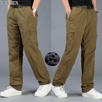 

Free shipping antumn and winter loose casual fleece cargo pants plus size trousers male elastic waist fat straight long trousers