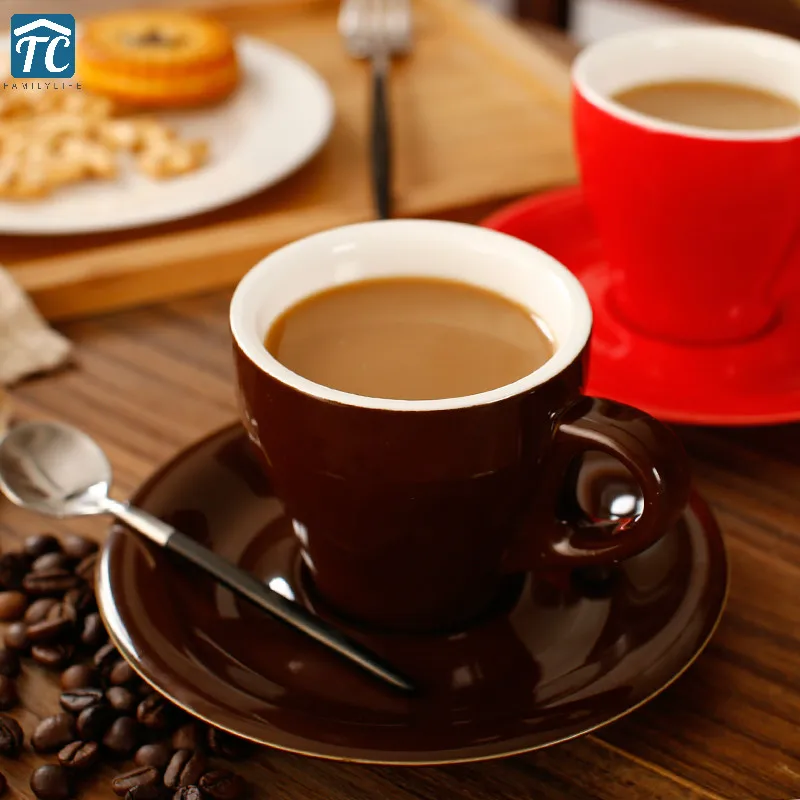 

170ml Ceramic Coffee Cup Saucer Set Cappuccino Latte Pull Flower Cups European Single Milk Jugs Italian Moka Colorful Porcelain