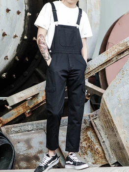 

Summer Men's Workwear susperdens Pants Japanese Small Feet Nine jumpsuts Pants Men's Casual susperdens Pants