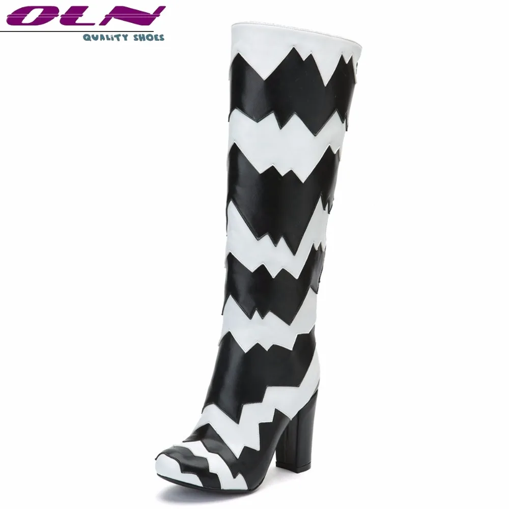 

OLN 2018 New Sexy Women Winter Knee High Boots Zip Roud Toe Super High Heels Plus Big size 3-16 Handmade Quality Knee-high Shoes