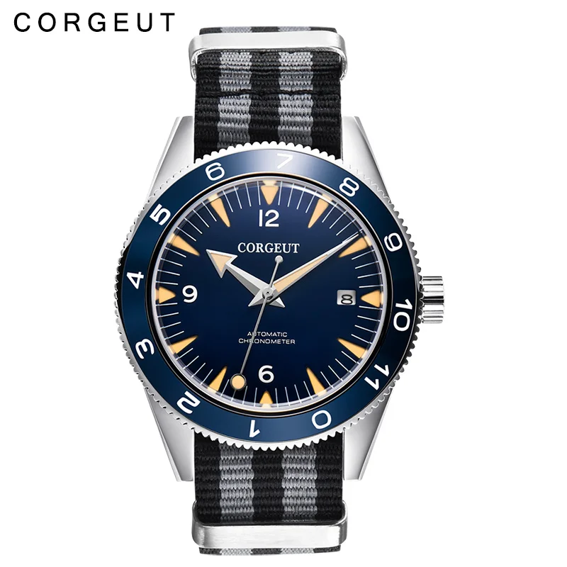 Corgeut الفاخرة العلامة التجارية Seepferdchen العسكرية الميكانيكية ووتش الرجال التلقائي الرياضة تصميم ساعة جلدية الميكانيكية المعصم الساعات
