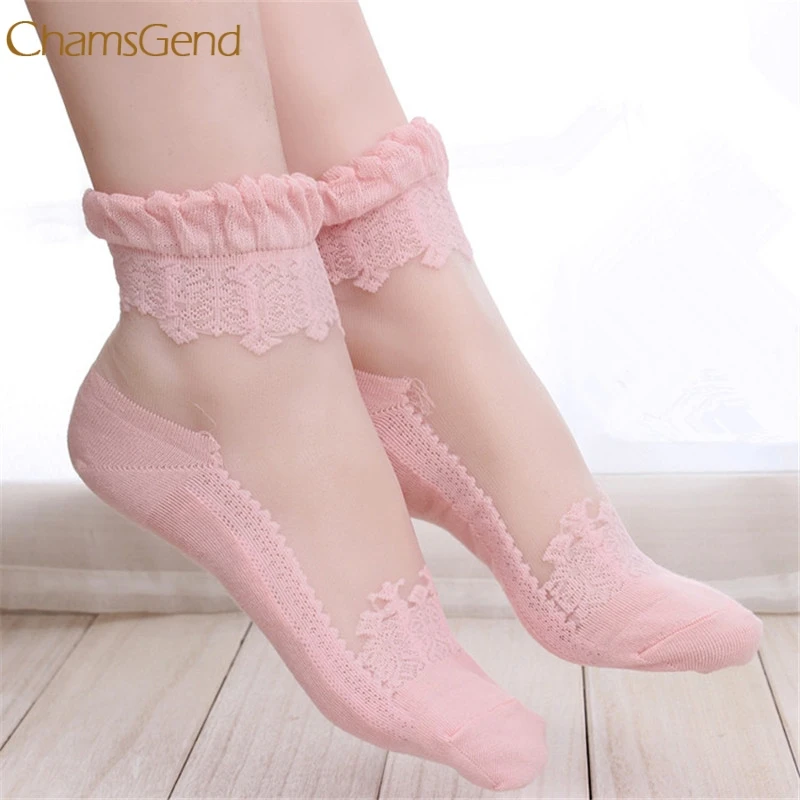 

Ultrathin Transparent Beautiful Crystal Lace Elastic Short Socks A1