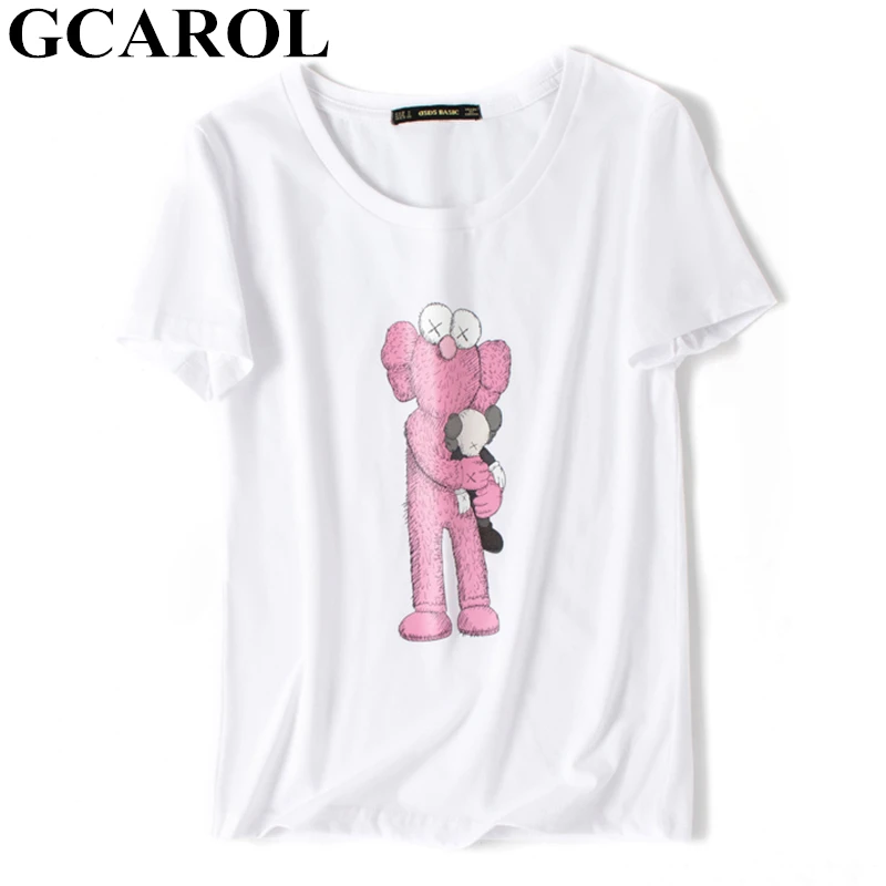 

GCAROL Harajuku Girls'Cute Cotton Cartoon Tshirt Slim Kawaii Sweet Summer Spring Fall Basic Tees Streetwear Graphic Tops