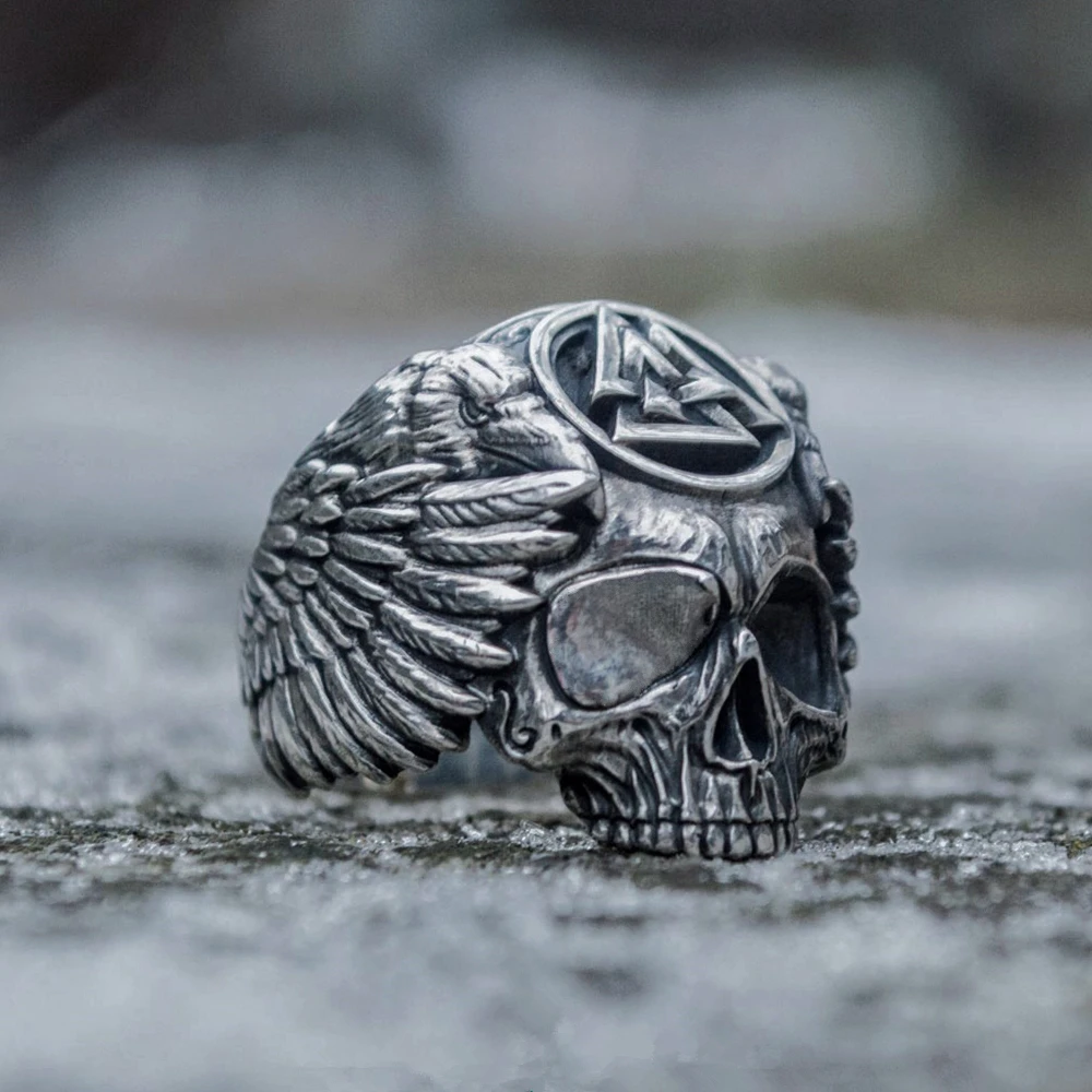 Кольцо из нержавеющей стали Odin с воронами мужское кольцо викинга Valknut Sukll