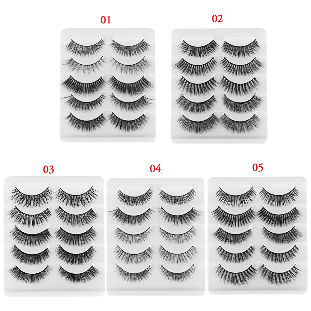 

5 Pairs Mixed Styles Soft Mink Hair False Eyelashes Wispy Fluffy Fake Lashes 3D Natural Eyelash Extension Makeup Toool