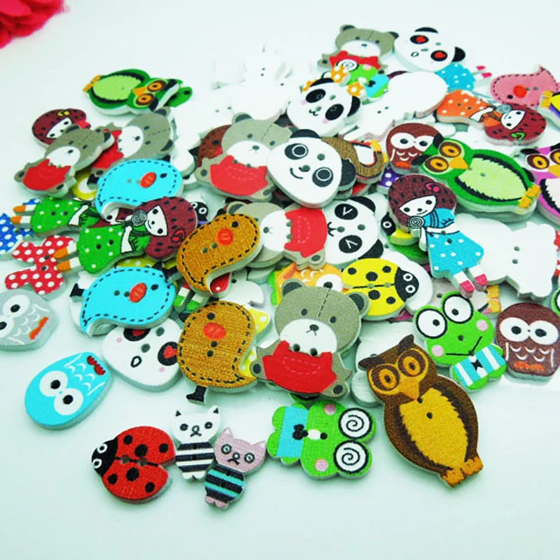 

Free Shipping 100pcs/lot Lovely pattern Sewing Buttons Random Styles Mixed Cute flatback Decoration Cartoon Wooden Buttons