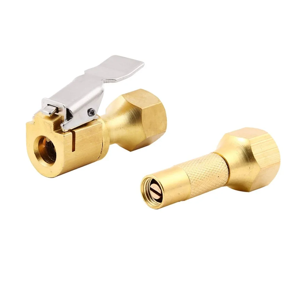 

2 Pieces/Pack Brass Tire Air Chucks with Clip for Tire Inflator and Gauges, Pack of Clip-on and Twist-on Chucks