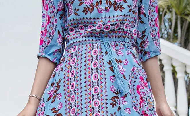 Longue Bleu Coton D'été Mode Nouvelle Vent Femmes National 3xl Chaude Plage 2019 S Soie ORzwaPqS