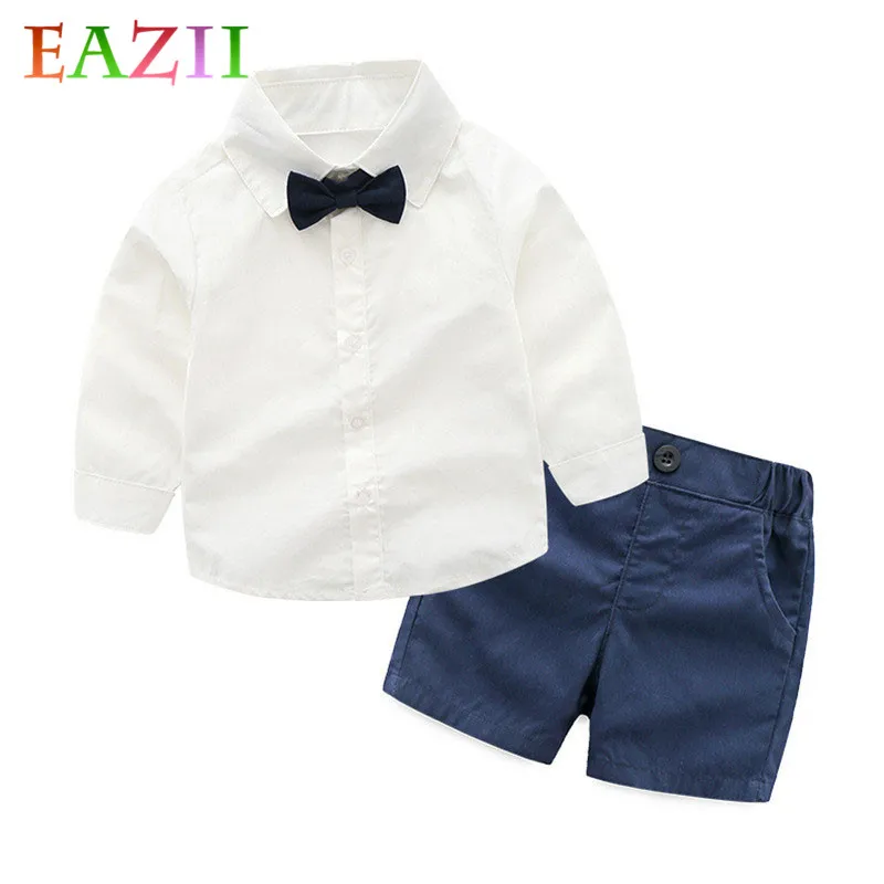 

EAZII 2PCS Gentlemen Outfits Sets Baby Clothing Sets 2019 Summer Baby Boys Clothes Tie White Shirt+Shorts Newborn Casual Suit