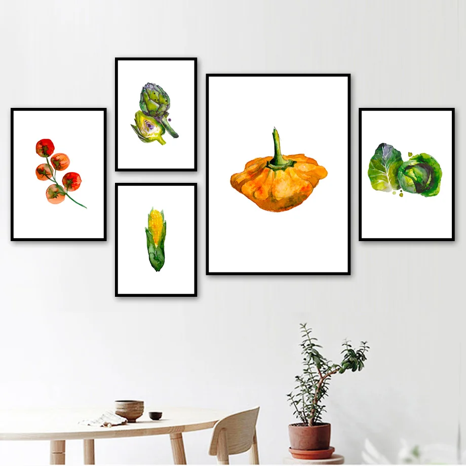 

Watercolor Fruit Vegetable Nordic Posters And Print Wall Art Canvas Painting Wall Pictures For Living Room Kitchen Room Unframed