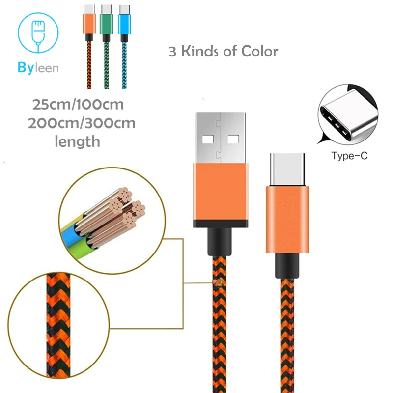 USB кабель Byleen для быстрой зарядки и передачи данных оранжевый/синий/зеленый Samsung