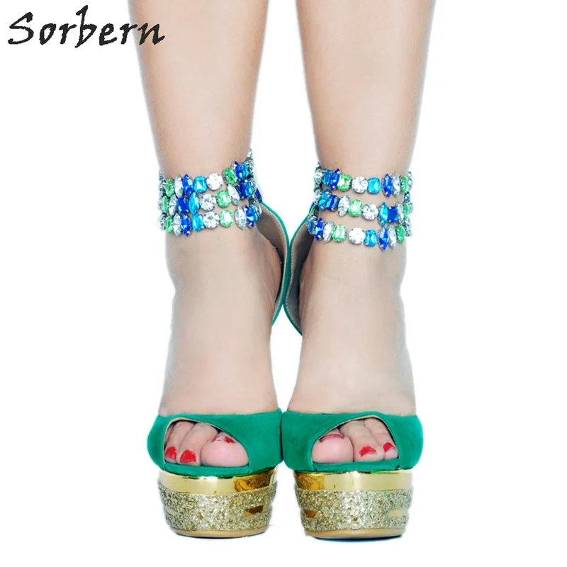 

Sorbern Colorful Rhinestones Ankle Sandals Platform High Heel Shoes Women Summer Styles Female Womans Shoes Fashions 2018 New