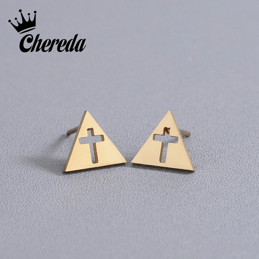 

Chereda Punk Stainless Steel Earrings Female Gold Color Hollow Cross Stud Earrings for Women Geometric Earrings Jewelry