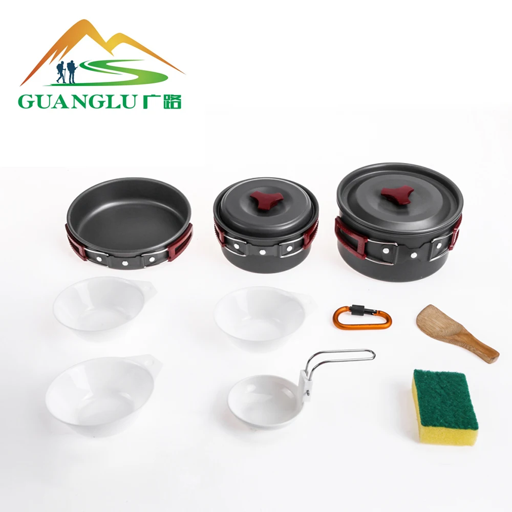 Juego De Vajilla De Camping De Aluminio 1.6L - Set De Cocina Portátil Con Cubiertos Plegables - Olla Militar Para Acampar Y Senderismo